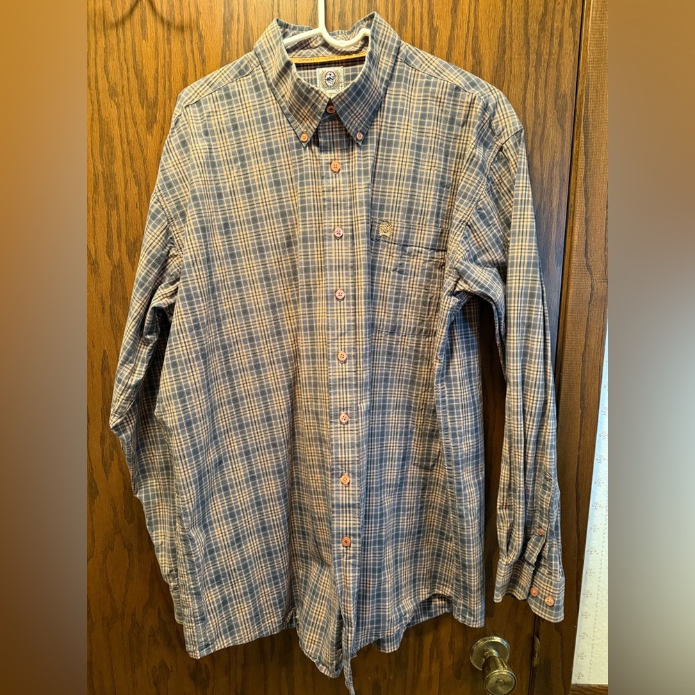 Men's Blueish Gray & Tan Plaid Cinch Western Shirt